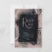 Jewel Palm Leaf Wedding Rose Gold/Navy ID830 RSVP Karte (Vorderseite)