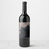 Jewel Palm Leaf Wedding Rose Gold/Navy ID830 Weinetikett (Vorderseite)