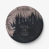 Jewel Palm Leaf Wedding Rose Gold/Navy V2 ID830 Pappteller (Vorderseite)