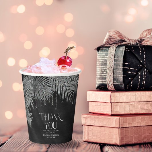 Jewel Palm Leaf Wedding Silver ID830 Pappbecher