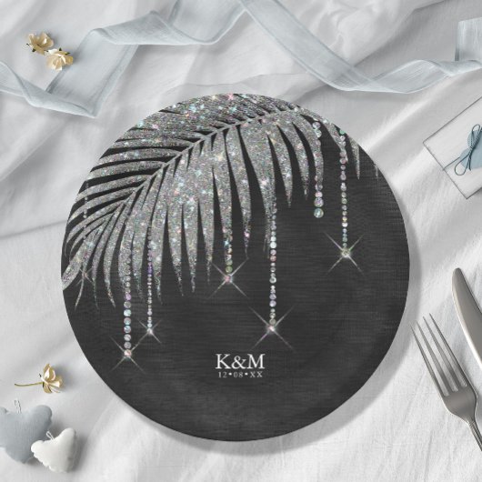 Jewel Palm Leaf Wedding Silver ID830 Pappteller