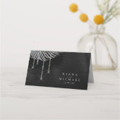 Jewel Palm Leaf Wedding Silver ID830 Platzkarte (Rückseite)