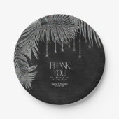 Jewel Palm Leaf Wedding Silver v2 ID830 Pappteller (Vorderseite)