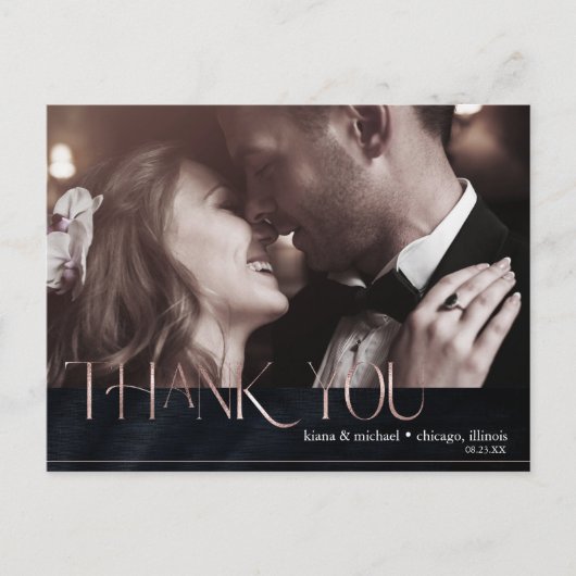 Jewel Palm Leaf Wedding Vielen Dank Rose Gold ID83 Ankündigungspostkarte (Vorderseite)