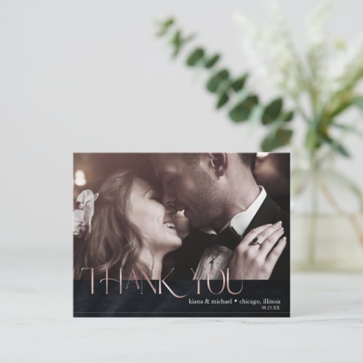 Jewel Palm Leaf Wedding Vielen Dank Rose Gold ID83 Ankündigungspostkarte (Stehend Vorderseite)