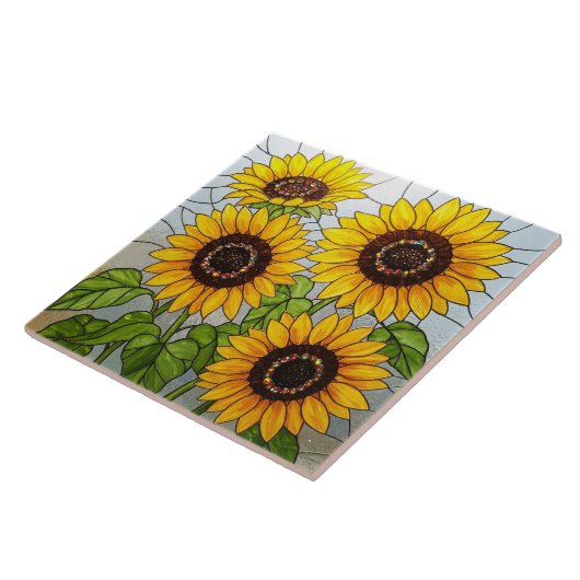 Jewel Sonnenblumen gestettetes Glas Effekt Fliese (Seite)