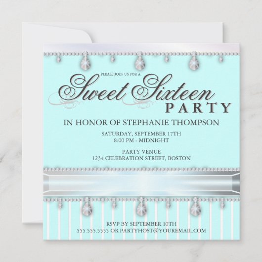 Jewel Sparkle Sweet 16 Geburtstagsparty Einladung (Vorderseite)