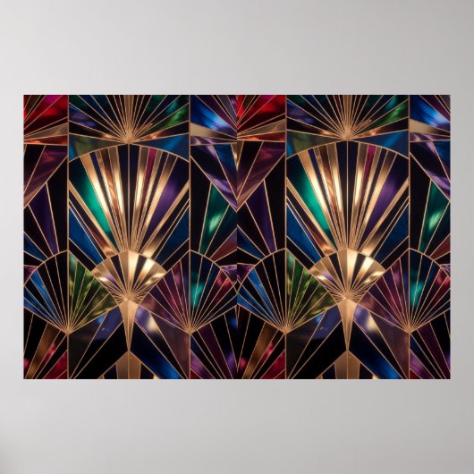 Jewel Tone Art Deco Multicolor Geometric Sunburst Poster (Vorne)