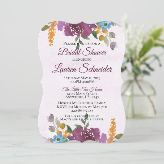 Jewel Tone Bridal Dusche Einladungen Wasserfarbe (Stehend Vorderseite)