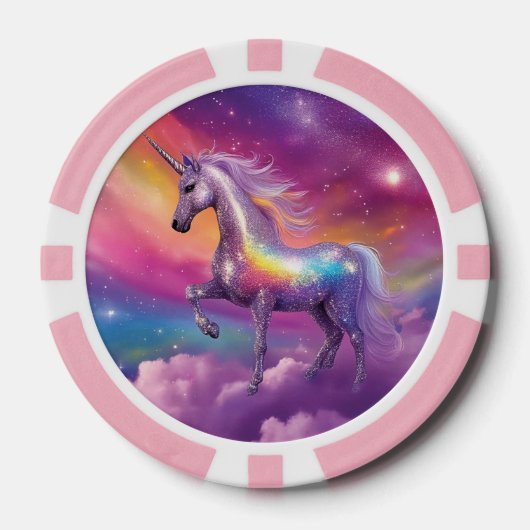 Jewel Tone Cosmic Sparkle Rainbow Glitzer Unicorn Pokerchips (Vorderseite)