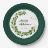 Jewel Tone Emerald Green & Gold Eucalyptus Wedding Pappteller (Vorderseite)