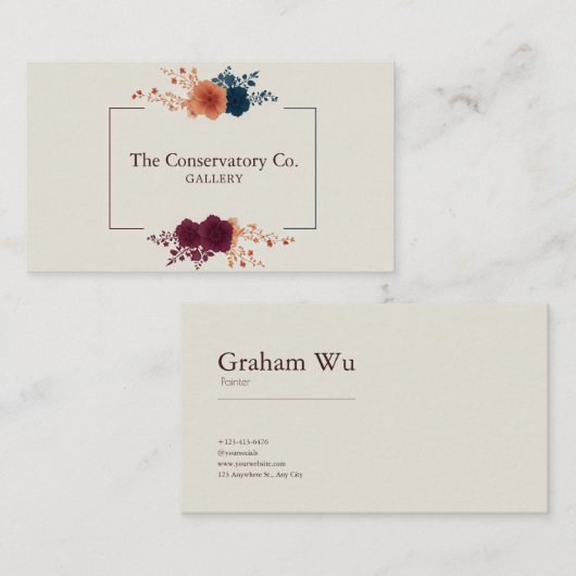 Jewel Tone Floral and Geometric Frame Elegant Visitenkarte (Vorne/Hinten)