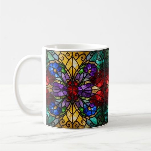 Jewel Tone Floral Stained Glass Art Mug Kaffeetasse (Links)