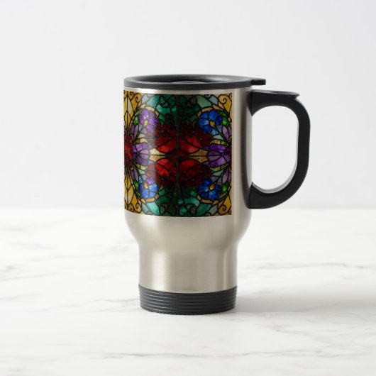 Jewel Tone Floral Stained Glass Art Mug Reisebecher (Rechts)