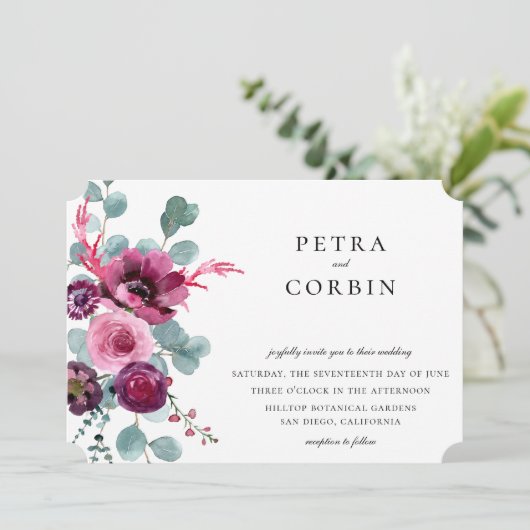 Jewel Tone Garden Floral Wedding Einladung (Stehend Vorderseite)