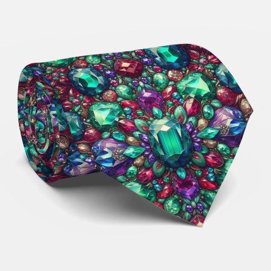 Jewel Tone Gemstone Pattern Krawatte (Gerollt)