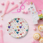 Jewel Tone Jubilee Watercolor Hearts Pappteller (Party)