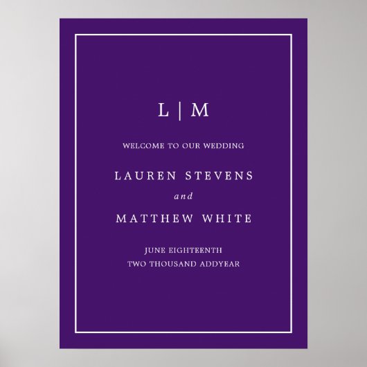 Jewel Tone Lila Monogram Elegant Welcome Wedding Poster (Vorne)