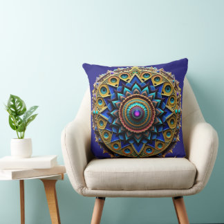 Jewel Tone Mandala Throw Pillow Kissen