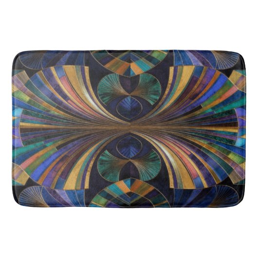 Jewel Tone Peacock Blue Purple Gold Art Deco Badematte (Vorderseite)