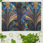 Jewel Tone Peacock Blue Purple Gold Art Deco Geschirrtuch (Gefaltet)