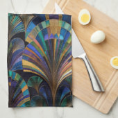 Jewel Tone Peacock Blue Purple Gold Art Deco Geschirrtuch (Viertel Falte)