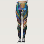 Jewel Tone Peacock Blue Purple Gold Art Deco Leggings (Vorderseite)