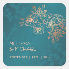 Jewel Tone Peacock Floral Wedding  Quadratischer Aufkleber