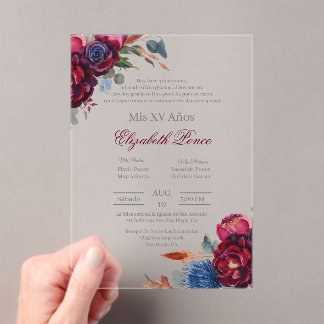 Jewel tone Quinceañera Acryleinladungen