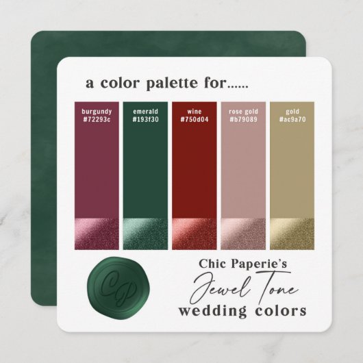 Jewel Tone Swatt Wedding Color Card Einladung (Vorne/Hinten)