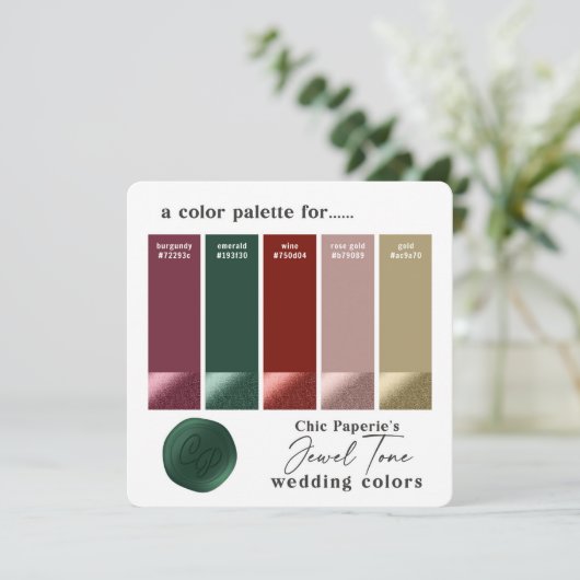 Jewel Tone Swatt Wedding Color Card Einladung (Stehend Vorderseite)