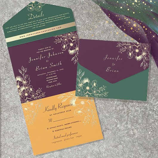 Jewel Tone Wedding All In One Einladung