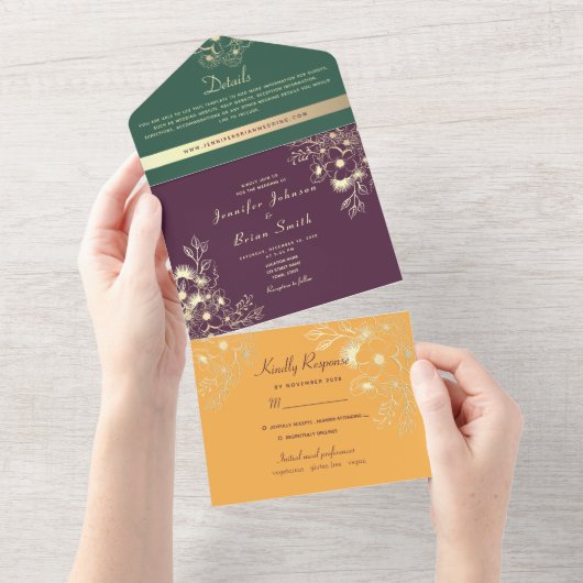 Jewel Tone Wedding All In One Einladung (Abreißen)