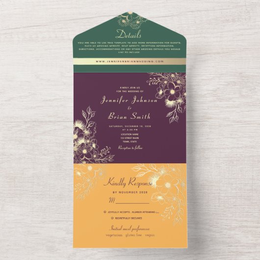 Jewel Tone Wedding All In One Einladung (Innen Boden)