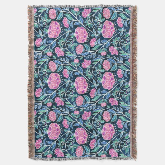 Jewel Toned Boho Chalk Chintz Floral Pattern Decke (Vorderseite Vertikal)
