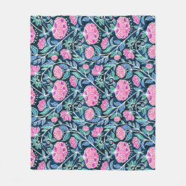 Jewel Toned Boho Chalk Chintz Floral Pattern Fleecedecke