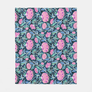 Jewel Toned Boho Chalk Chintz Floral Pattern Fleecedecke