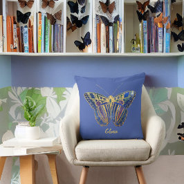 Jewel Toned Butterfly auf Purplish Blue Kissen