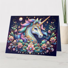 Jewel Toned Unicorn Floral Fantasy Karte