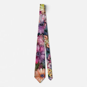 Jewel Toned Watercolor Floral Botanical Nonbinary Krawatte