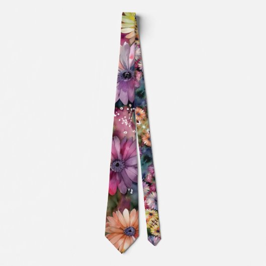 Jewel Toned Watercolor Floral Botanical Nonbinary Krawatte (Vorderseite)