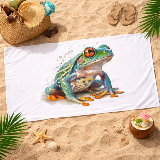Jewel Toned Watercolor Frog Badehandtuch