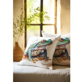 Jewel Toned Watercolor Frog Kissen