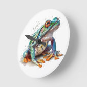 Jewel Toned Watercolor Frog Runde Wanduhr (Winkel)