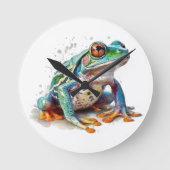 Jewel Toned Watercolor Frog Runde Wanduhr (Vorderseite)