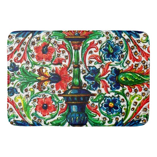 Jewel Tones Mittelalterliches Manuskript-Blume Sku Badematte (Vorderseite)