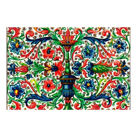 Jewel Tones Mittelalterliches Manuskript-Blume Sku Fotodruck (Vorne)