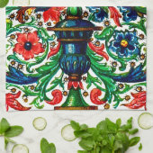 Jewel Tones Mittelalterliches Manuskript-Blume Sku Geschirrtuch (Gefaltet)