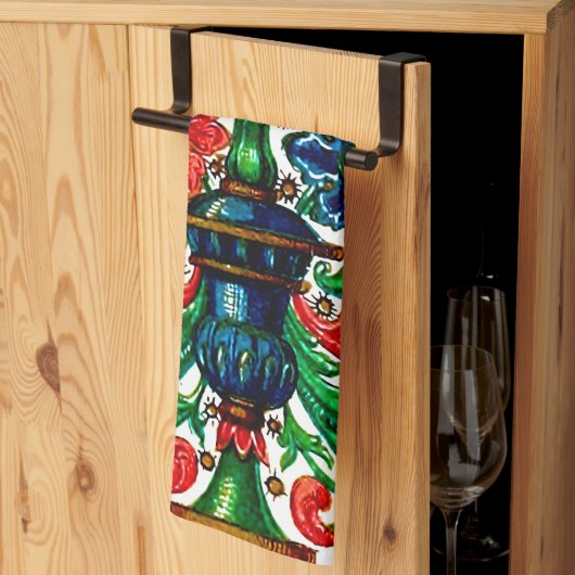 Jewel Tones Mittelalterliches Manuskript-Blume Sku Geschirrtuch (Drittel gefaltet)