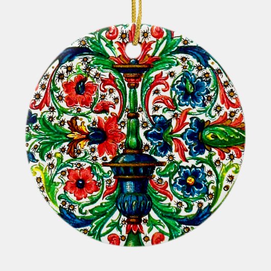 Jewel Tones Mittelalterliches Manuskript-Blume Sku Keramik Ornament (Vorne)
